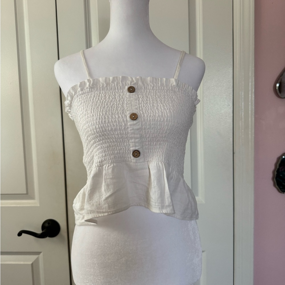 Cream Smocked Peplum Crop Top